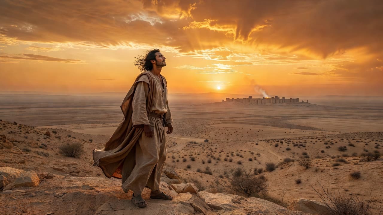 Hombre solitario de pie en un paisaje árido al atardecer, evocando la perseverancia del profeta Jeremías